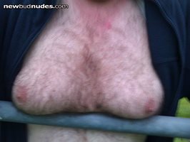 my hairy tits over the farmers gate