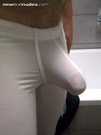 Back after a long while..   My new sheer bulging pants.  Do you like them? ...