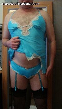 Jorgina - In Silky Sexy Blue Lingerie & Stockings