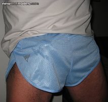 blue shorts no panty