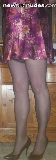 me in my purple nightie with stockings and heels