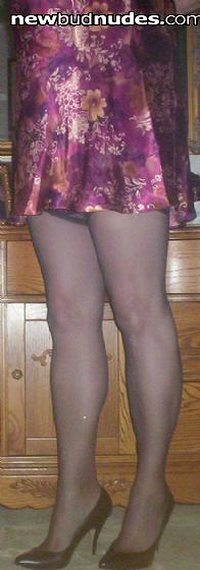 me in my purple nightie with stockings and heels