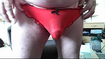 Sissy slut in red panties playing with herself