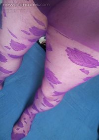 wearing purple designer tights