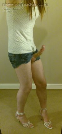 Lucy in white top, denim hotpants and strappy heels!!!
