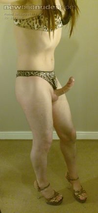 Lucy in leopard print bra, thong and heels!!!