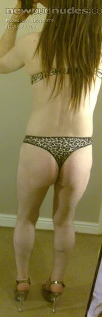 Lucy in leopard print bra, thong and heels!!!