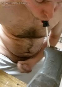 Got super horny in the shop, so i sucked  on a screw driver and jerked off.