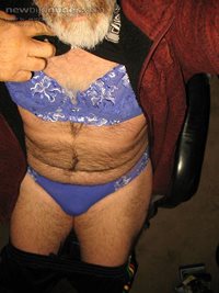 Me wearing matching blue bra and panties under normal cloths