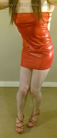 Lucy in red micro dress and platform heels!!!