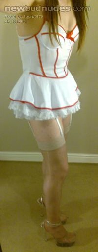 Lucy in nurses outfit with stockings and heels!!!