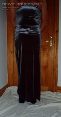 Feeling sexy with a bulge in my velvet evening dress.
