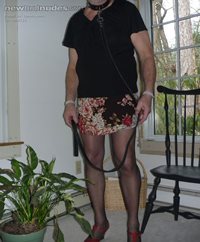 Showing off my new flowered skirt while I wait for my new Master to arrive.