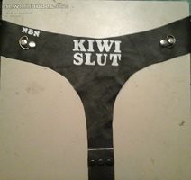 The finishing touches on my home made leather panties finish the name, make...