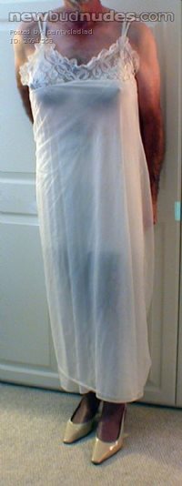 Wearing my bridal trousseau nightgown.