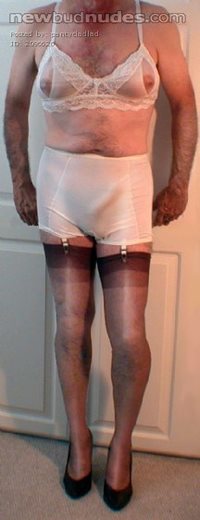 Wearing a pair of silky white nylon BlueSwan brand "Suspants" panties that ...