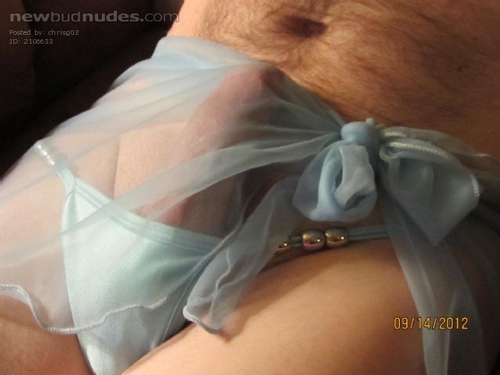 Sheer Blue String Thong & Wrap