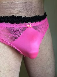 its DP day.  Double panty in wife's pink sexy panty and black crotchless on...