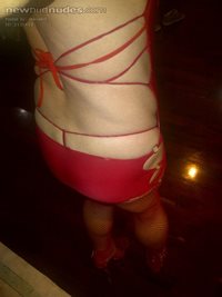 red dress heels and g string