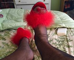 Hmmm my stockings are so silky. My red toe nails make my clit hard