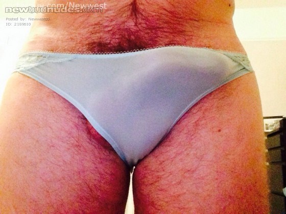 Wife's nice sheer light blue nylon panties
