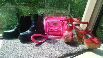 New boots, purse, and shoes
