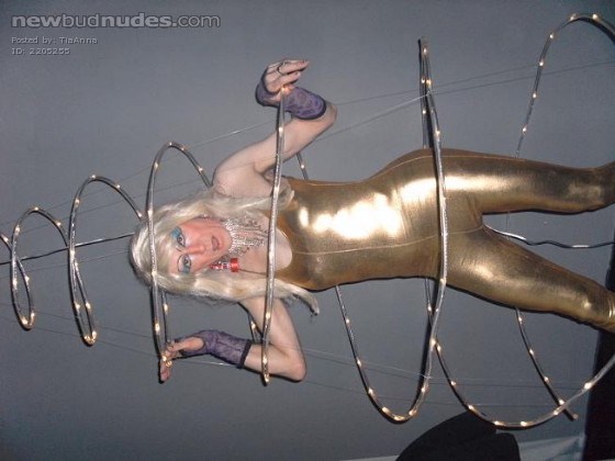 Wearing my tight stretchy shiny gold catsuit for Christmas!