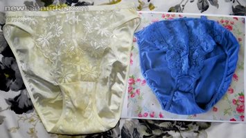 Lepel panties after wanking with print out of Suzy's powder blue panties th...