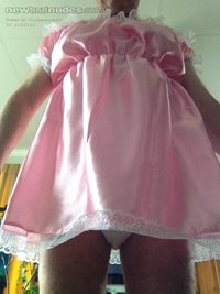Pink sissy dress over nappies