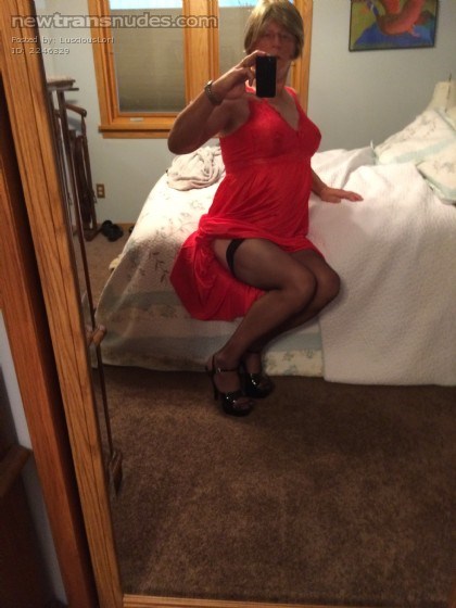 Looking pretty in red night gown