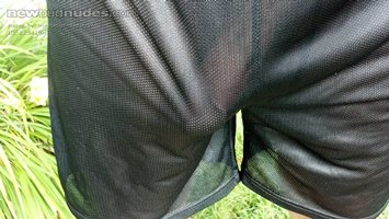 I like to wear mesh shorts in public so my cock can be seen if someone look...
