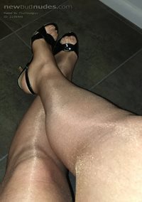 My new shiny nylons. Check back next week for more and hotter pics!