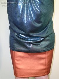 new outfit,green shimmer top & bronze pvc skirt