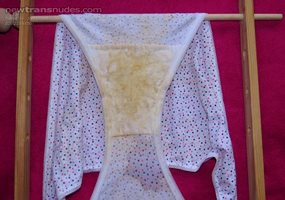 Spunked knickers on the Knickers Maiden. Stained from multiple spunkings wi...