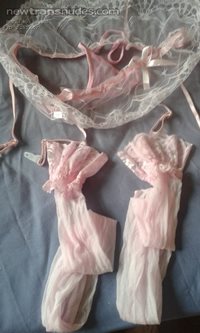 new pink stockings and suspender panties